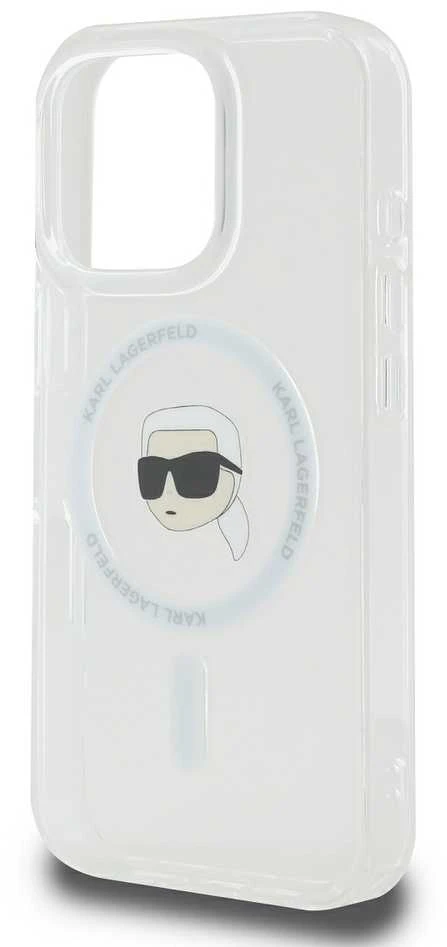 Karl Lagerfeld KLHMP16LHLSKIH Apple iPhone 16 Pro 6.3″ baltos spalvos kietas dėklas IML Metal Karl Head MagSafe