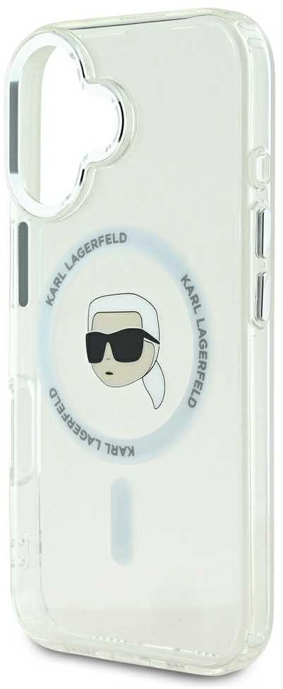 Karl Lagerfeld KLHMP16SHLSKIH Apple iPhone 16 6.1″baltos spalvos kietas dėklas IML Metal Karl Head MagSafe