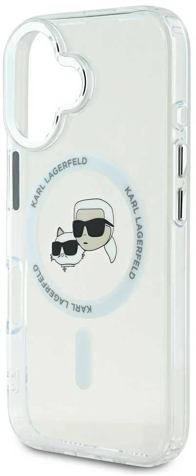 Karl Lagerfeld KLHMP16SHLSKCH Apple iPhone 16 6.1″ baltos spalvos kietas dėklas IML Metal Karl&Choupette Head MagSa