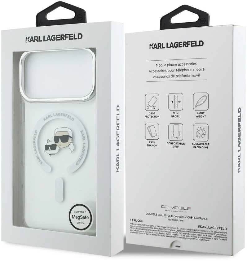 Karl Lagerfeld IML K&CH Heads Metal Frame MagSafe dėklas skirtas Apple iPhone 17 Pro Max skaidrus