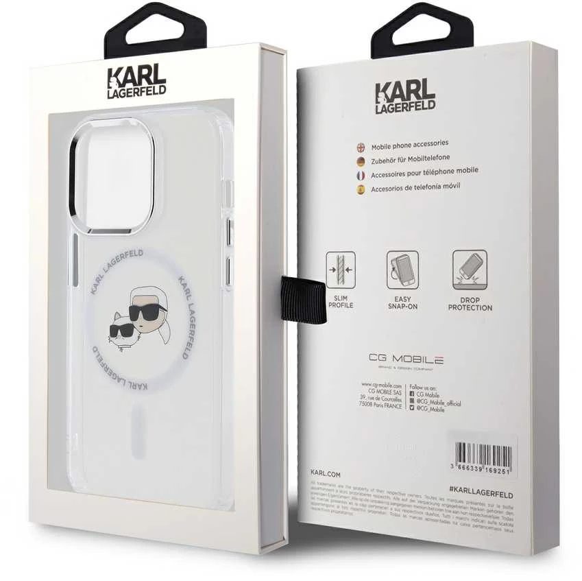 Karl Lagerfeld KLHMP14XHLSKCH Apple iPhone 14 Pro Max 6.7″ baltos spalvos kietas dėklas IML Metal Karl&Choupette He
