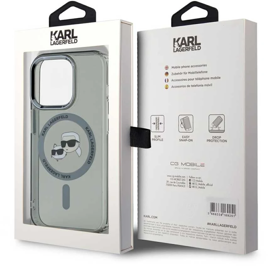 Karl Lagerfeld KLHMP15LHLSKCK Apple iPhone 15 Pro 6.1″juodos spalvos kietas dėklas IML Metal Karl&Choupette Hea