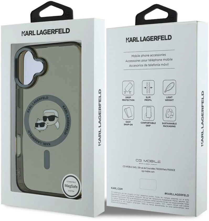 Karl Lagerfeld KLHMP16SHLSKCK Apple iPhone 16 6.1″ juodos spalvos kietas dėklas IML Metal Karl&Choupette Head MagS