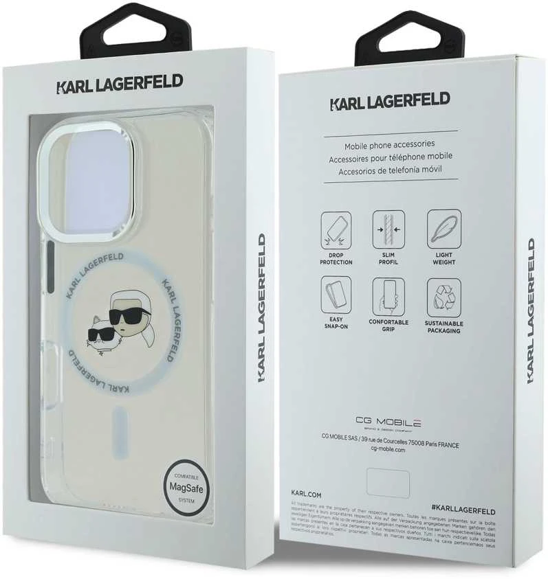 Karl Lagerfeld KLHMP16LHLSKCH Apple iPhone 16 Pro 6.3″ baltos spalvos kietas dėklas IML Metal Karl&Choupette Head M