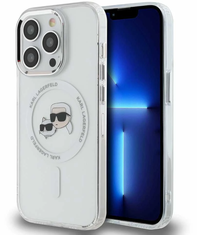 Karl Lagerfeld IML K&CH Heads Metal Frame MagSafe dėklas telefonui Apple iPhone 15 Pro skaidrus