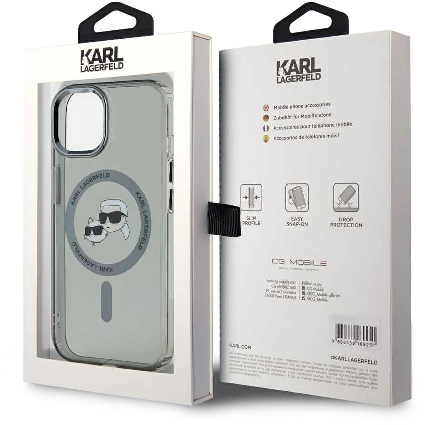 Karl Lagerfeld KLHMP15SHLSKCK Apple iPhone 15 6.1″ juodos spalvos kietas dėklas IML Metal Karl&Choupette Head Ma