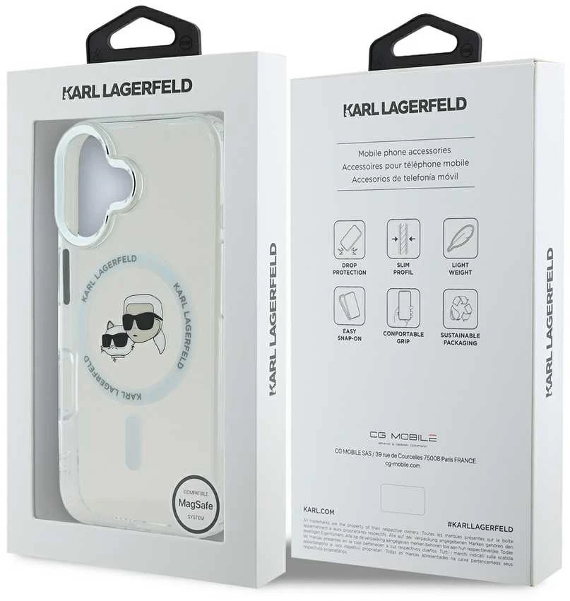 Karl Lagerfeld KLHMP16SHLSKCH Apple iPhone 16 6.1″ baltos spalvos kietas dėklas IML Metal Karl&Choupette Head MagSa