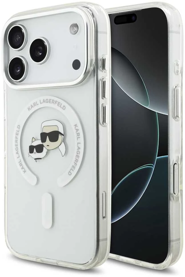 Karl Lagerfeld IML K&CH Heads Metal Frame MagSafe dėklas skirtas iPhone 17 Pro skaidrus