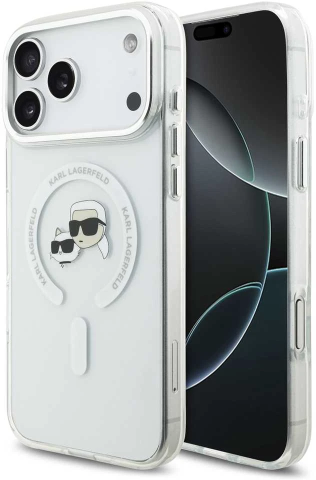 Karl Lagerfeld IML K&CH Heads Metal Frame MagSafe dėklas skirtas Apple iPhone 17 Pro Max skaidrus