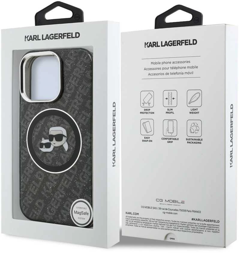 Karl Lagerfeld IML K&CH Heads Repeated Logo MagSafe dėklas Apple iPhone 15 Pro Max juodos spalvos