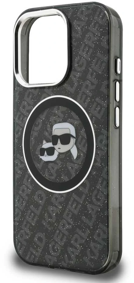 Karl Lagerfeld IML K&CH Heads Repeated Logo MagSafe dėklas Apple iPhone 15 Pro juodos spalvos
