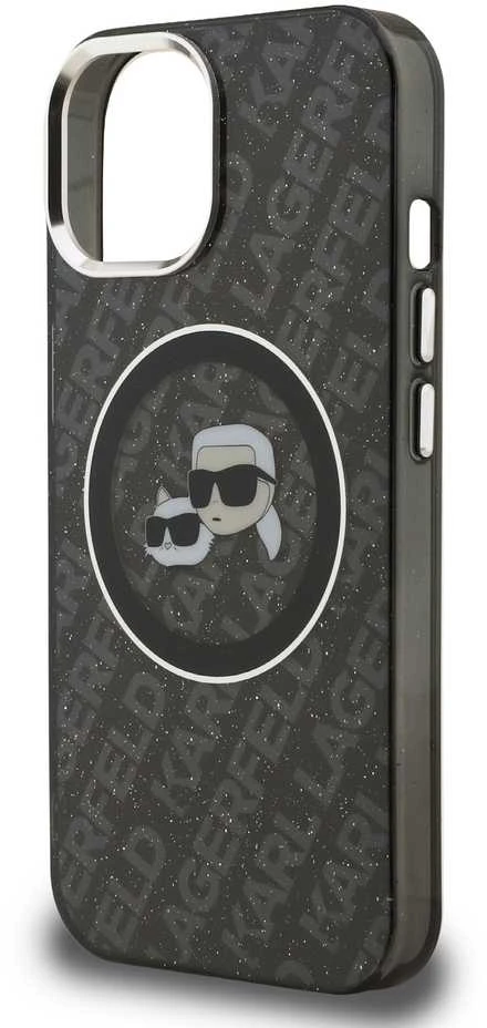 Karl Lagerfeld IML K&CH Heads Repeated Logo MagSafe dėklas Apple iPhone 15 juodos spalvos