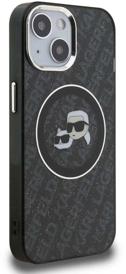 Karl Lagerfeld IML K&CH Heads Repeated Logo MagSafe dėklas Apple iPhone 15 juodos spalvos