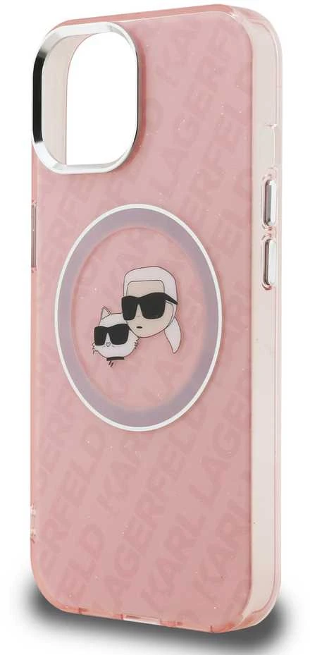 Karl Lagerfeld IML K&CH Heads Repeated Logo MagSafe dėklas Apple iPhone 15 rožinės spalvos