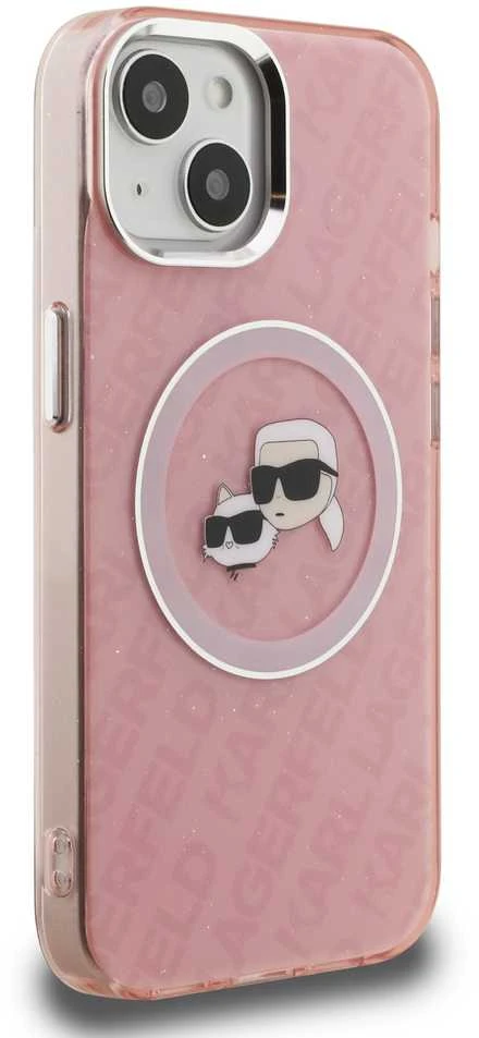 Karl Lagerfeld IML K&CH Heads Repeated Logo MagSafe dėklas Apple iPhone 15 rožinės spalvos