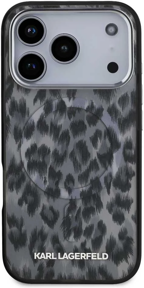 Karl Lagerfeld IML Leopard Pattern MagSafe dėklas skirtas Apple iPhone 17 Pro juodos spalvos