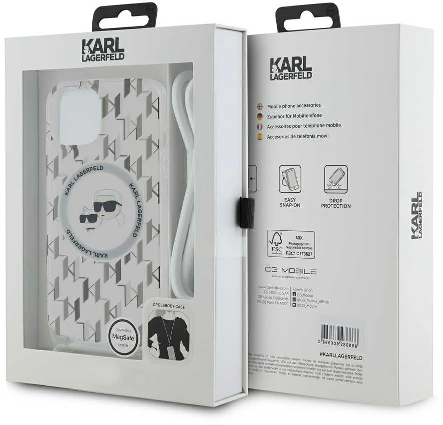 Karl Lagerfeld KLHMP15SHCKCKLCT Apple iPhone 15 /14 / 13 6.1″ skaidrus kietas dėklas IML Crossbody Monogram