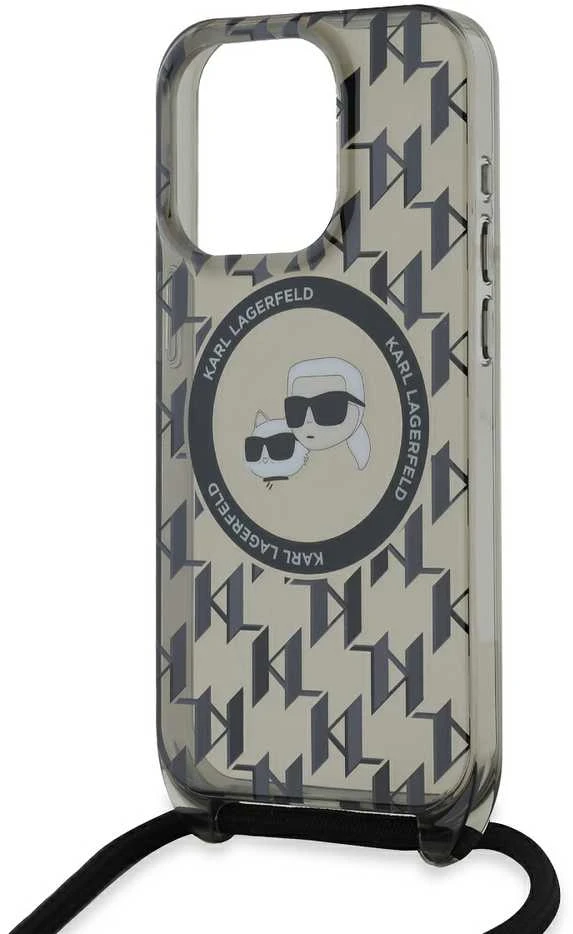 Apple iPhone 15 Pro Max Karl Lagerfeld Hardcase IML Crossbody Monogram Karl & Choupette Head MagSafe (KLHMP15XHCKCKLCK) dėklas telefonui juodos spalvos