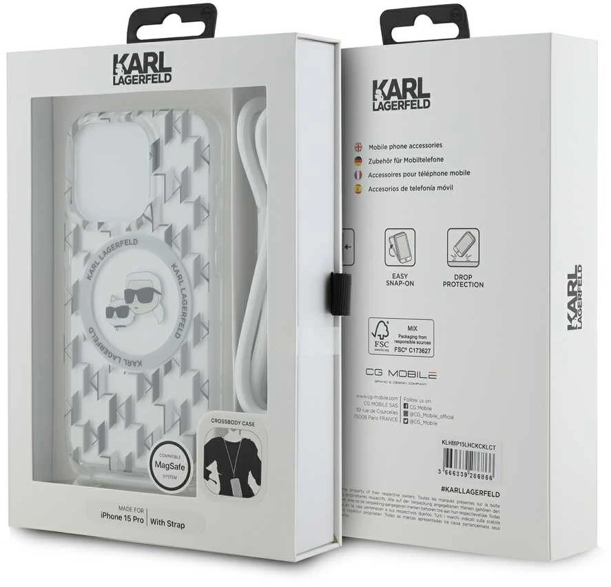 Karl Lagerfeld KLHMP15LHCKCKLCT Apple iPhone15 Pro 6.1″ skaidrus kietas dėklas IML Crossbody Monogram Karl &