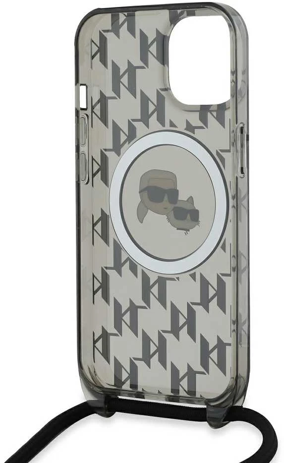 Karl Lagerfeld KLHMP15SHCKCKLCK Apple iPhone 15 / 14 / 13 6.1″ juodos spalvos kietas dėklas IML Crossbody Monogram