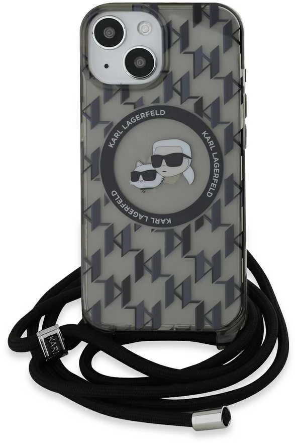 Karl Lagerfeld KLHMP15SHCKCKLCK Apple iPhone 15 / 14 / 13 6.1″ juodos spalvos kietas dėklas IML Crossbody Monogram