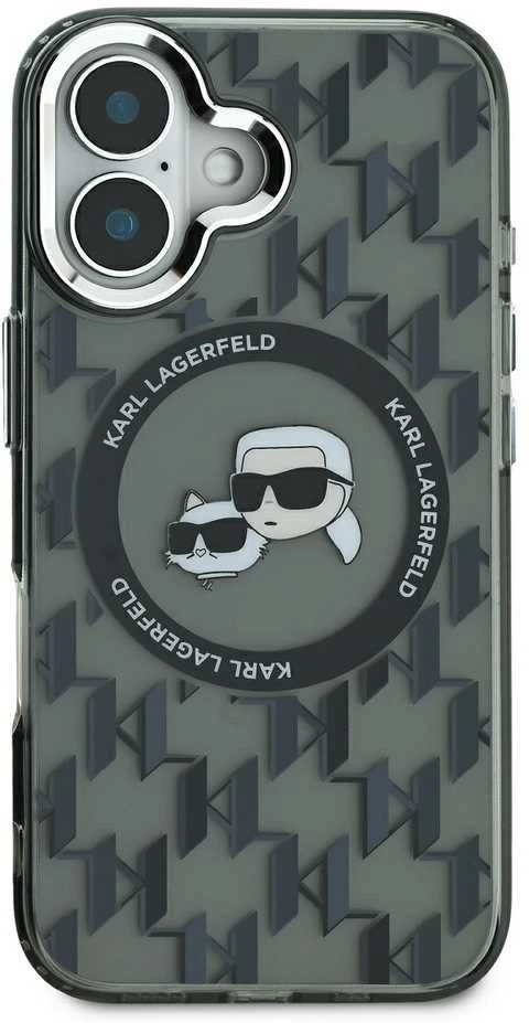 Dėklas Karl Lagerfeld KLHMP16SHMCKMHK Apple iPhone 16 6.1″ juodos spalvos IML Monogram Karl&Choupette Head MagSafe