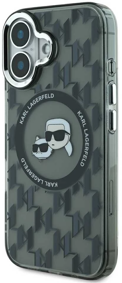 Dėklas Karl Lagerfeld KLHMP16SHMCKMHK Apple iPhone 16 6.1″ juodos spalvos IML Monogram Karl&Choupette Head MagSafe