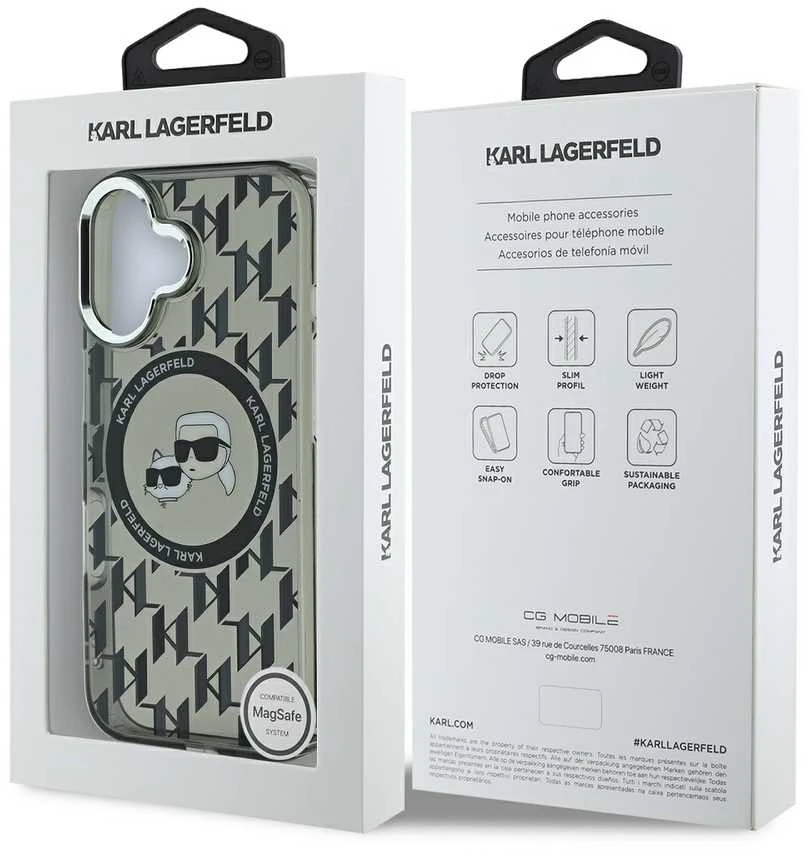 Dėklas Karl Lagerfeld KLHMP16SHMCKMHK Apple iPhone 16 6.1″ juodos spalvos IML Monogram Karl&Choupette Head MagSafe