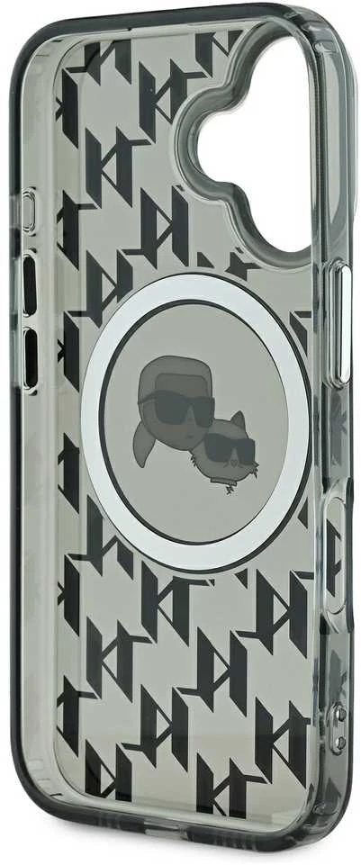 Dėklas Karl Lagerfeld KLHMP16SHMCKMHK Apple iPhone 16 6.1″ juodos spalvos IML Monogram Karl&Choupette Head MagSafe