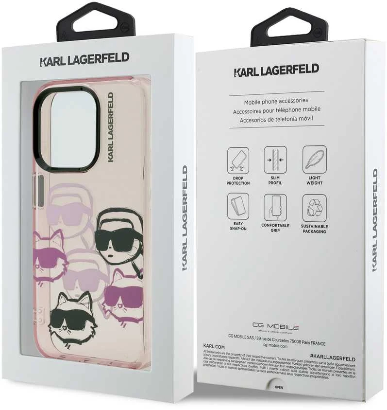 Karl Lagerfeld IML Multi K&CH Heads dėklas Apple iPhone 15 Pro Max rožinės spalvos