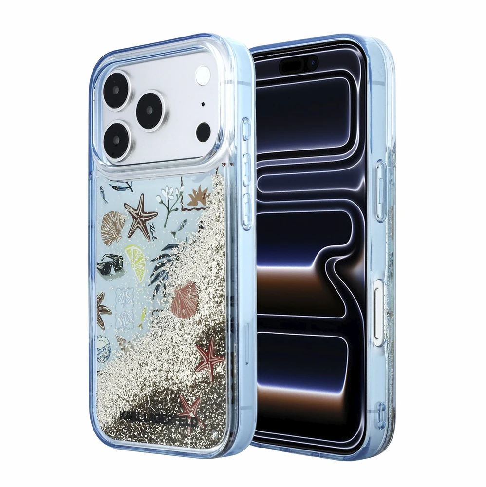 Karl Lagerfeld Liquid Glitter Beach dėklas skirtas iPhone 18 Pro Mėlyna