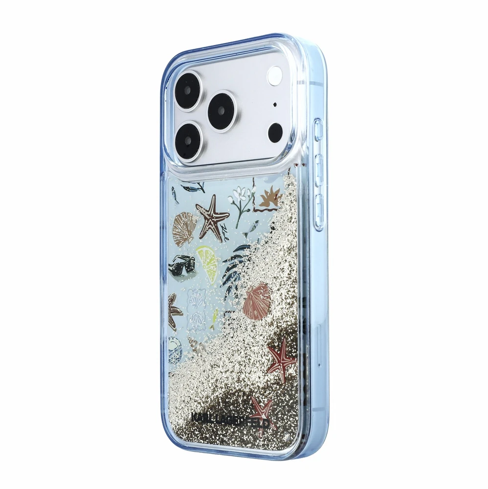 Karl Lagerfeld Liquid Glitter Beach dėklas skirtas iPhone 18 Pro Mėlyna