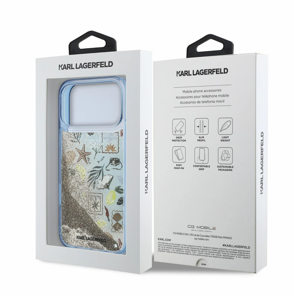 Karl Lagerfeld Liquid Glitter Beach dėklas skirtas iPhone 18 Pro Mėlyna