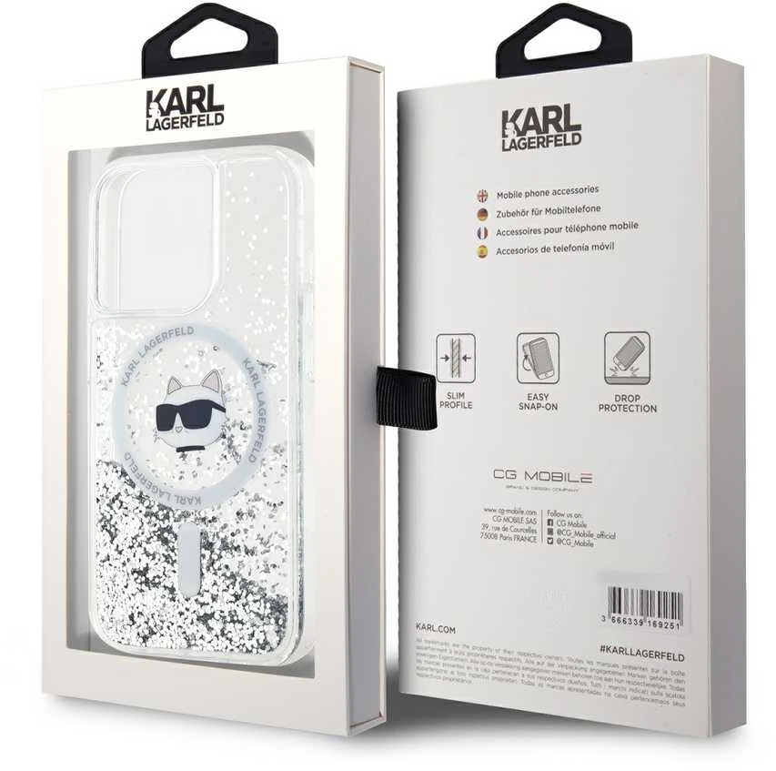 Karl Lagerfeld KLHMP15XLGCHSGH Apple iPhone15 Pro Max 6.7″ kietas dėklas skaidrus Liquid Glitter Choupette H