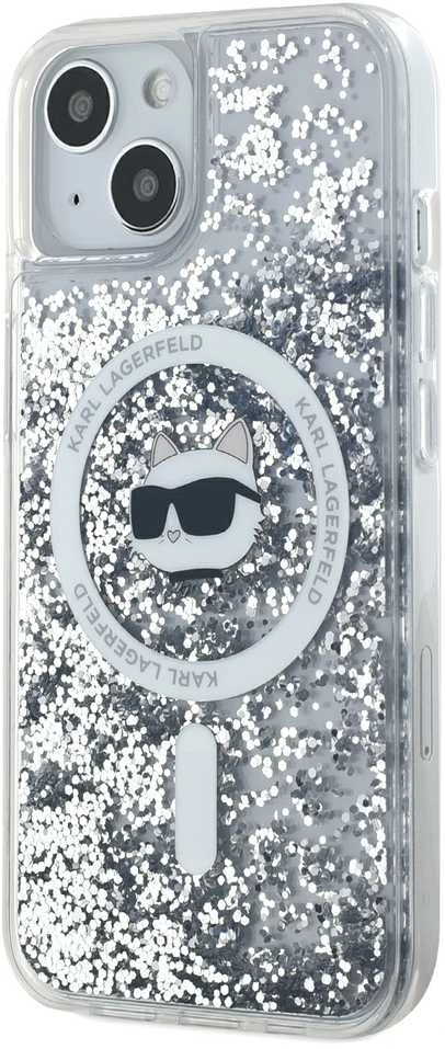 Karl Lagerfeld KLHMP15SLGCHSGH Apple iPhone 15 /14 / 13 6.1″ kietas dėklas skaidrus Liquid Glitter Choupette