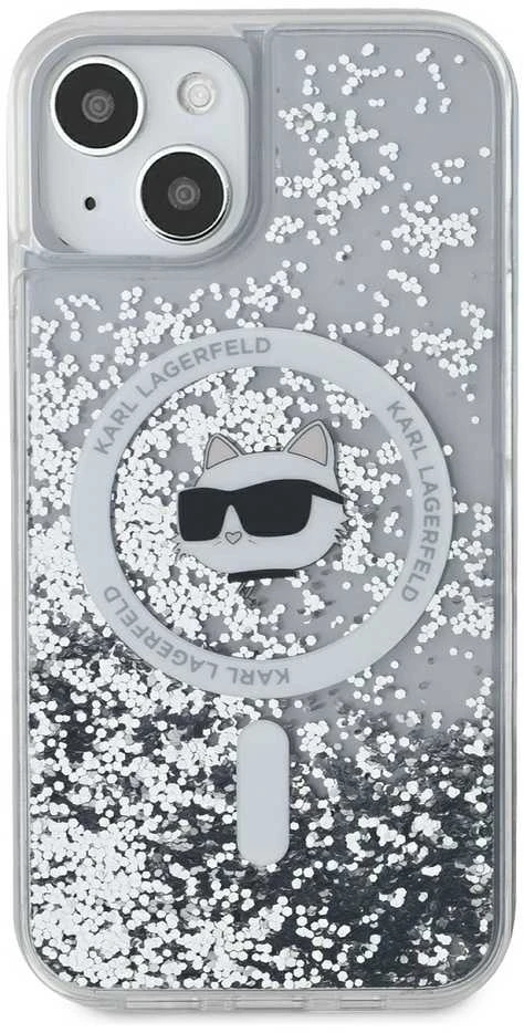 Karl Lagerfeld KLHMP15SLGCHSGH Apple iPhone 15 /14 / 13 6.1″ kietas dėklas skaidrus Liquid Glitter Choupette