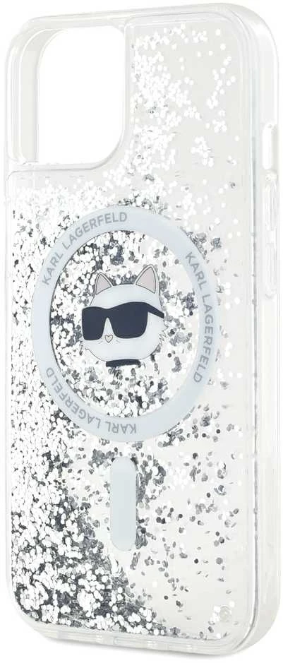 Karl Lagerfeld KLHMP15SLGCHSGH Apple iPhone 15 /14 / 13 6.1″ kietas dėklas skaidrus Liquid Glitter Choupette
