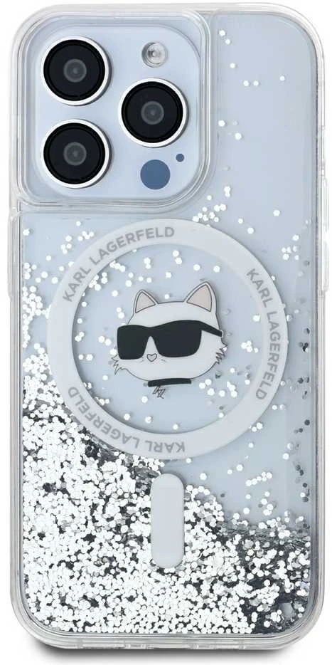 Karl Lagerfeld KLHMP15XLGCHSGH Apple iPhone15 Pro Max 6.7″ kietas dėklas skaidrus Liquid Glitter Choupette H