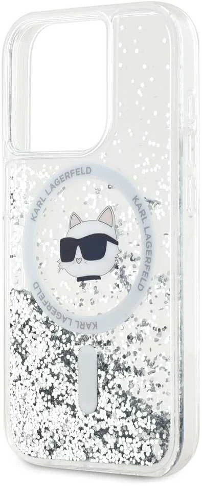 Karl Lagerfeld KLHMP15XLGCHSGH Apple iPhone15 Pro Max 6.7″ kietas dėklas skaidrus Liquid Glitter Choupette H