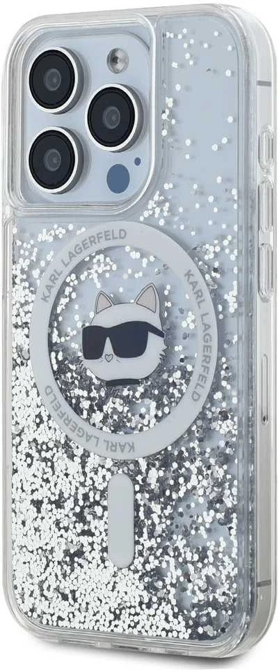 Karl Lagerfeld KLHMP15XLGCHSGH Apple iPhone15 Pro Max 6.7″ kietas dėklas skaidrus Liquid Glitter Choupette H
