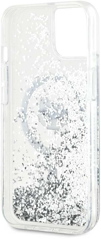 Karl Lagerfeld KLHMP15SLGCHSGH Apple iPhone 15 /14 / 13 6.1″ kietas dėklas skaidrus Liquid Glitter Choupette