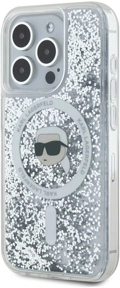 Karl Lagerfeld KLHMP15XLGKISGH Apple iPhone15 Pro Max 6.7″ kietas dėklas skaidrus Liquid Glitter Karl Head M