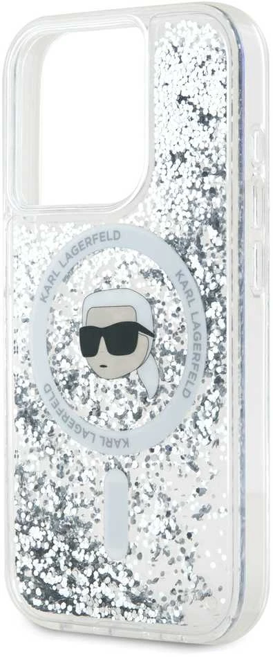 Karl Lagerfeld KLHMP15XLGKISGH Apple iPhone15 Pro Max 6.7″ kietas dėklas skaidrus Liquid Glitter Karl Head M