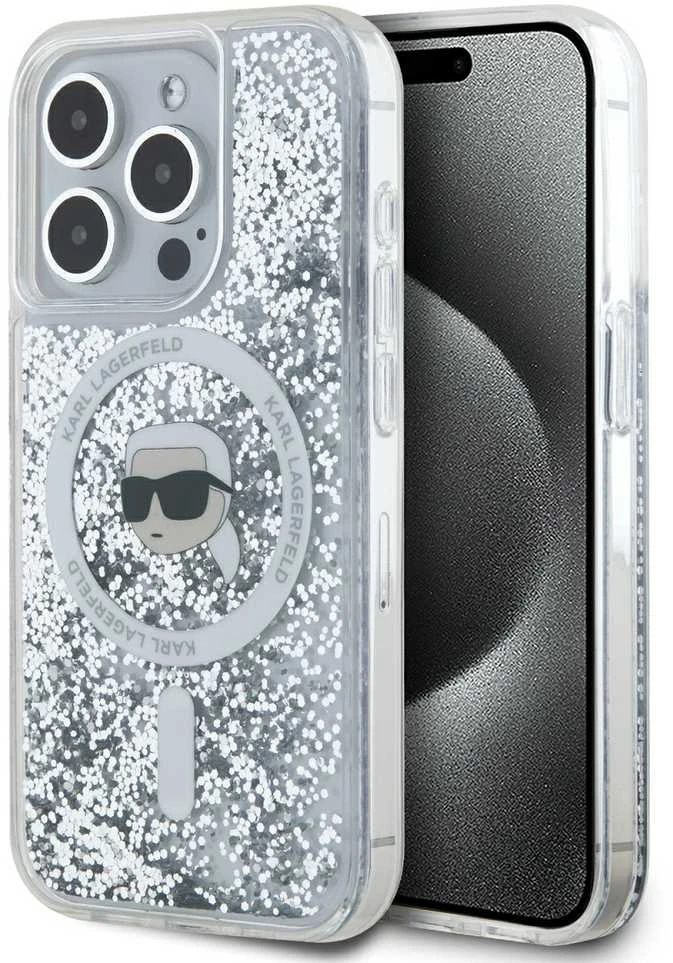 Karl Lagerfeld KLHMP15XLGKISGH Apple iPhone15 Pro Max 6.7″ kietas dėklas skaidrus Liquid Glitter Karl Head M