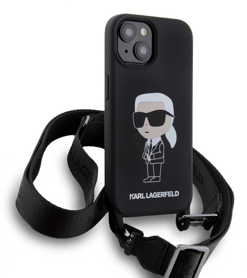 Karl Lagerfeld KLHCP15SSCBSKNK Apple iPhone 15/ 14 / 13 6.1″ kietas dėklas juodos spalvos Crossbody Silicone Ikon