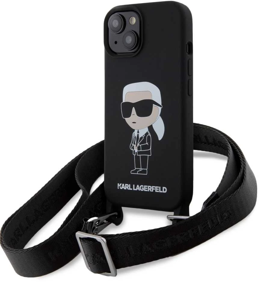 Karl Lagerfeld KLHCP15SSCBSKNK Apple iPhone 15/ 14 / 13 6.1″ kietas dėklas juodos spalvos Crossbody Silicone Ikon