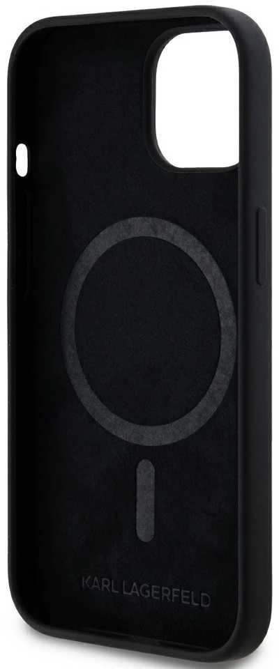 Karl Lagerfeld KLHMP15LSKCHPPLK iPhone 15 Pro 6.1″ juodos spalvos kietas dėklas Silicone Karl & Choupette MagSafe
