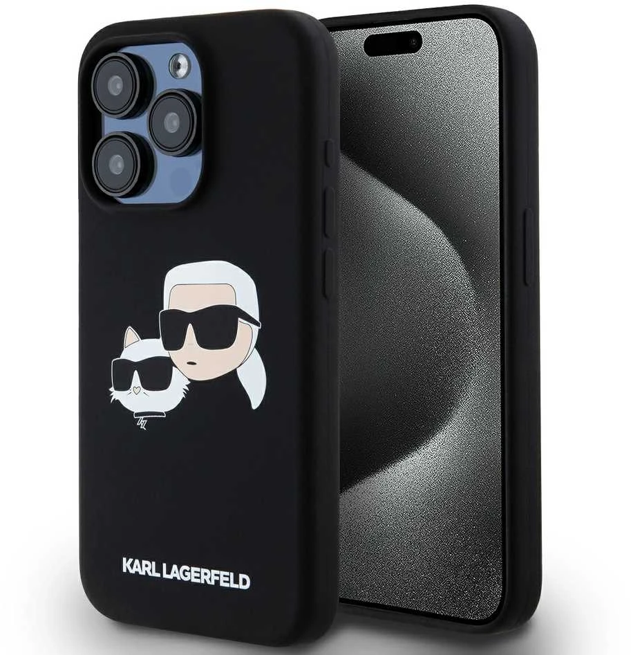 Karl Lagerfeld KLHMP15LSKCHPPLK iPhone 15 Pro 6.1″ juodos spalvos kietas dėklas Silicone Karl & Choupette MagSafe