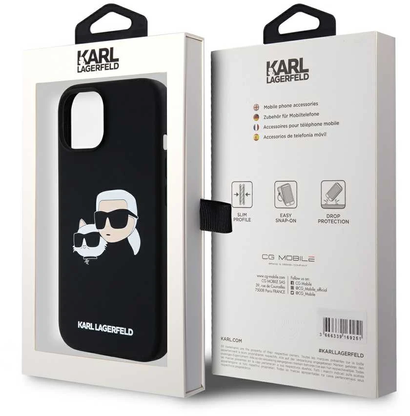 Karl Lagerfeld KLHMP15LSKCHPPLK iPhone 15 Pro 6.1″ juodos spalvos kietas dėklas Silicone Karl & Choupette MagSafe