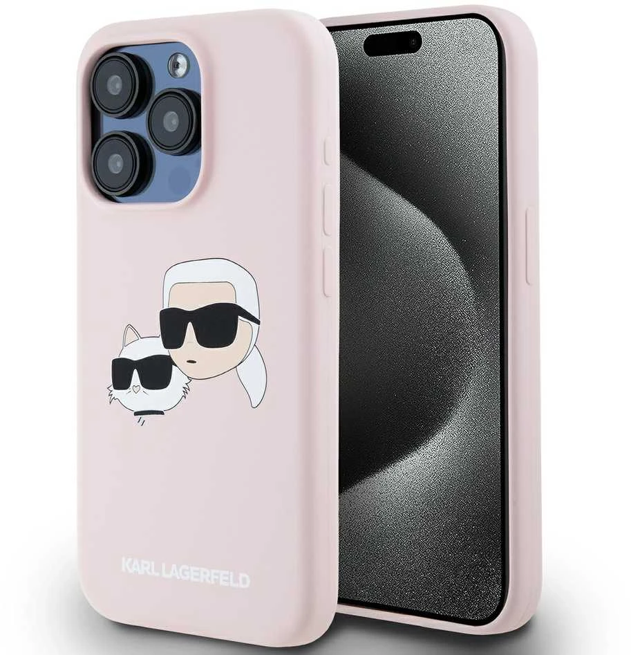 Apple iPhone 15 Pro Max Karl Lagerfeld dėklas Silicone Karl & Choupette Magsafe (KLHMP15XSKCHPPLP) rožinės spalvos